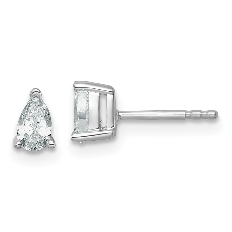 14k White Gold 1/2 carat Lab Grown Diamond VS+ F+ Complete Pear Three Prong Stud Earrings