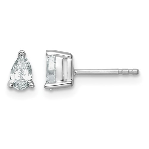 14K White Gold 0.50 Carat Lab Grown Diamond VS+ F+ Complete Pear Three Prong Stud Earrings