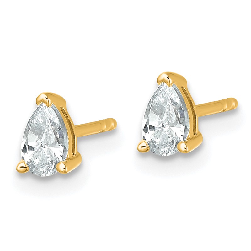 14k 1/2 carat Lab Grown Diamond VS+ F+ Complete Pear Three Prong Stud Earrings