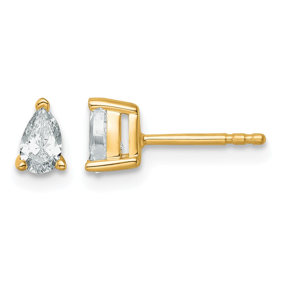14K Yellow Gold 0.50 Carat Lab Grown Diamond VS+ F+ Complete Pear Three Prong Stud Earrings