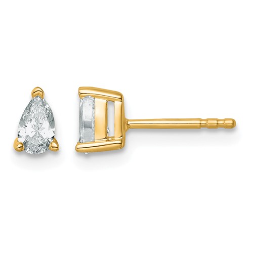 14K Yellow Gold 0.50 Carat Certified Lab Grown Diamond VS+ F+ Complete Pear Three Prong Stud Earrings