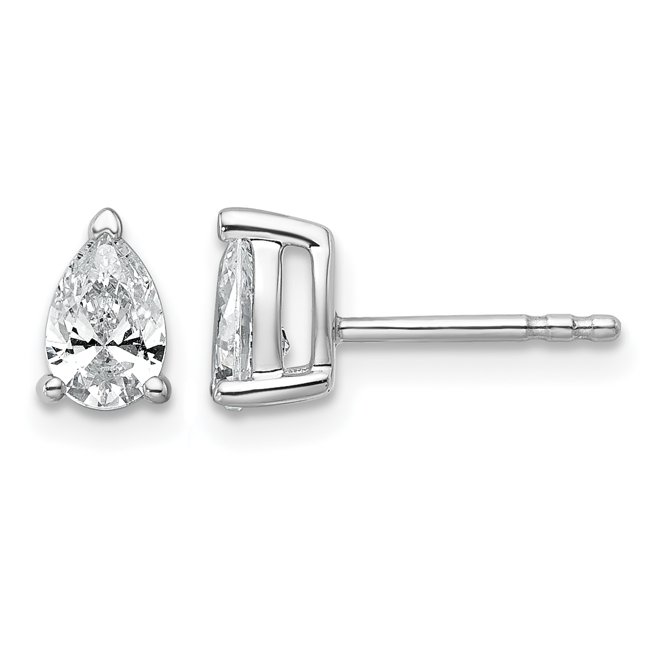 14k White Gold 3/4 carat Lab Grown Diamond VS+ F+ Complete Pear Three Prong Stud Earrings (EM8797-075-WLD)