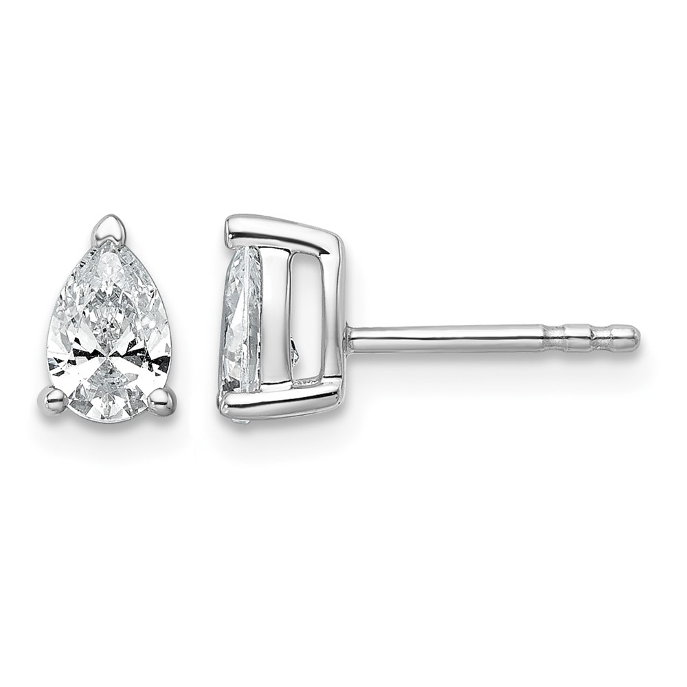 14K White Gold 0.75 Carat Lab Grown Diamond VS+ F+ Complete Pear Three Prong Stud Earrings