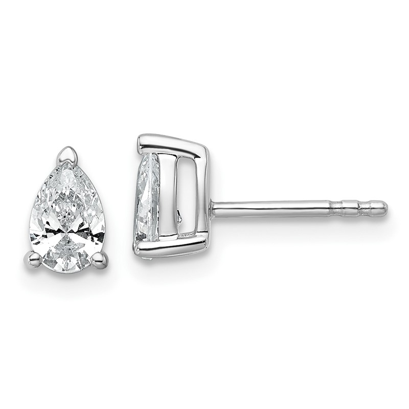 14k White Gold 3/4 carat Certified Lab Grown Diamond VS+ F+ Complete Pear Three Prong Stud Earrings