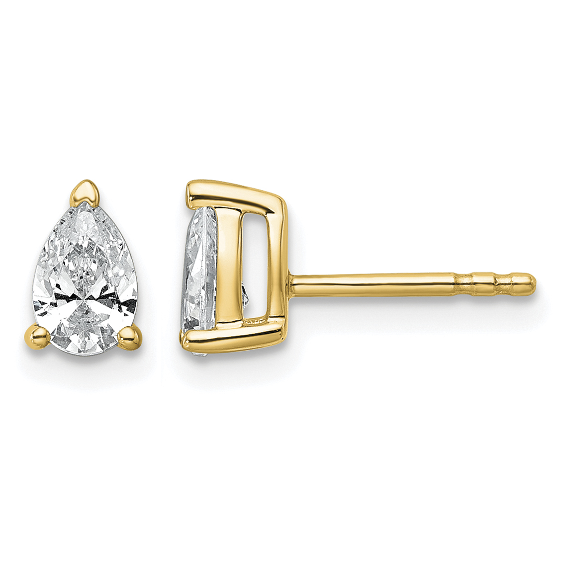 14k 3/4 carat Lab Grown Diamond VS+ F+ Complete Pear Three Prong Stud Earrings (EM8797-075-LD)