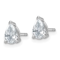14K White Gold 1 Carat Lab Grown Diamond VS+ F+ Complete Pear Three Prong Stud Earrings view 2