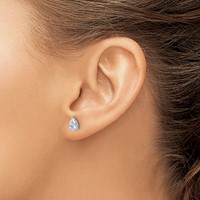 14K White Gold 1 Carat Lab Grown Diamond VS+ F+ Complete Pear Three Prong Stud Earrings view 3