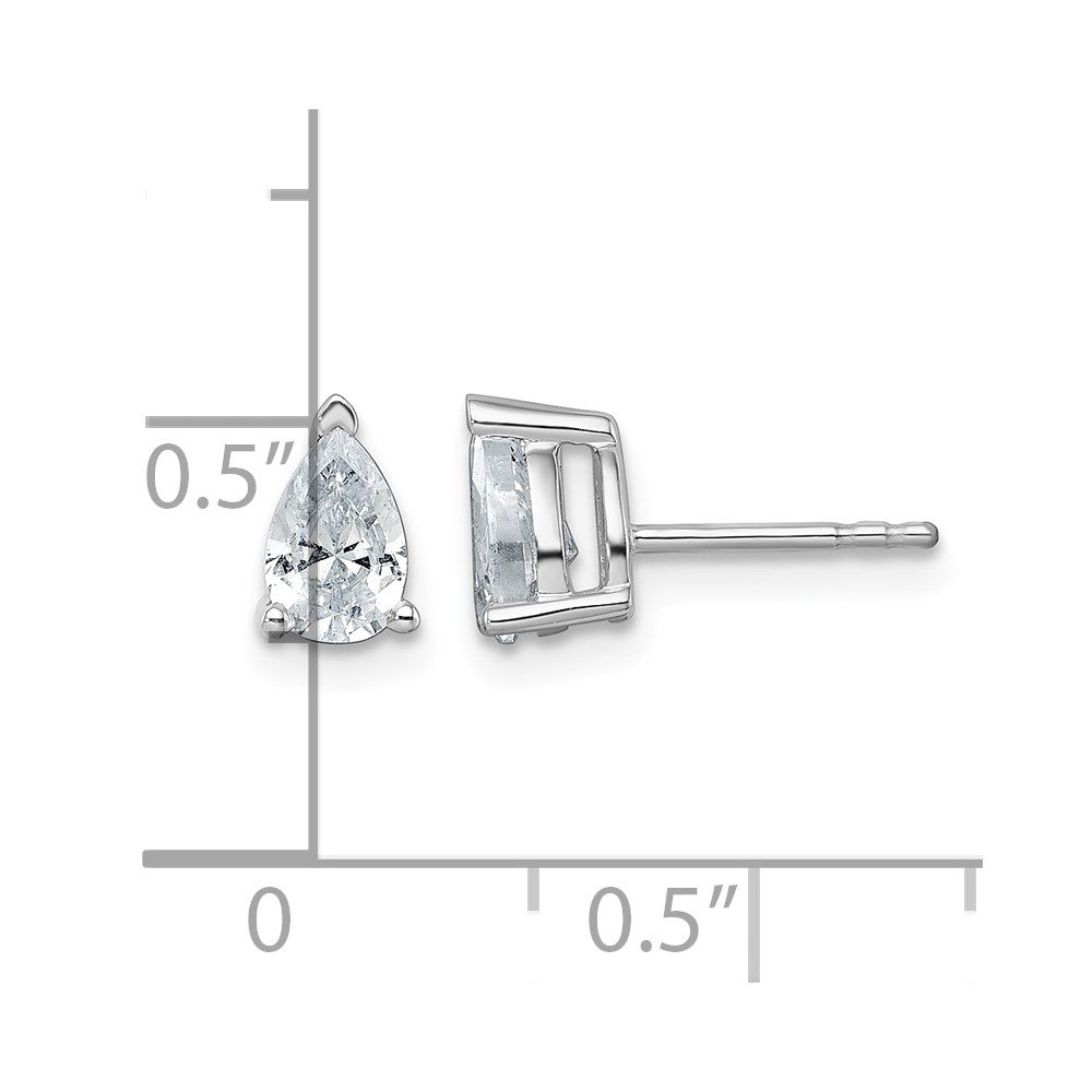 14k White Gold 1 carat Lab Grown Diamond VS/SI+ G+ Complete Pear Three Prong Stud Earrings (EM8797-100-WLG)