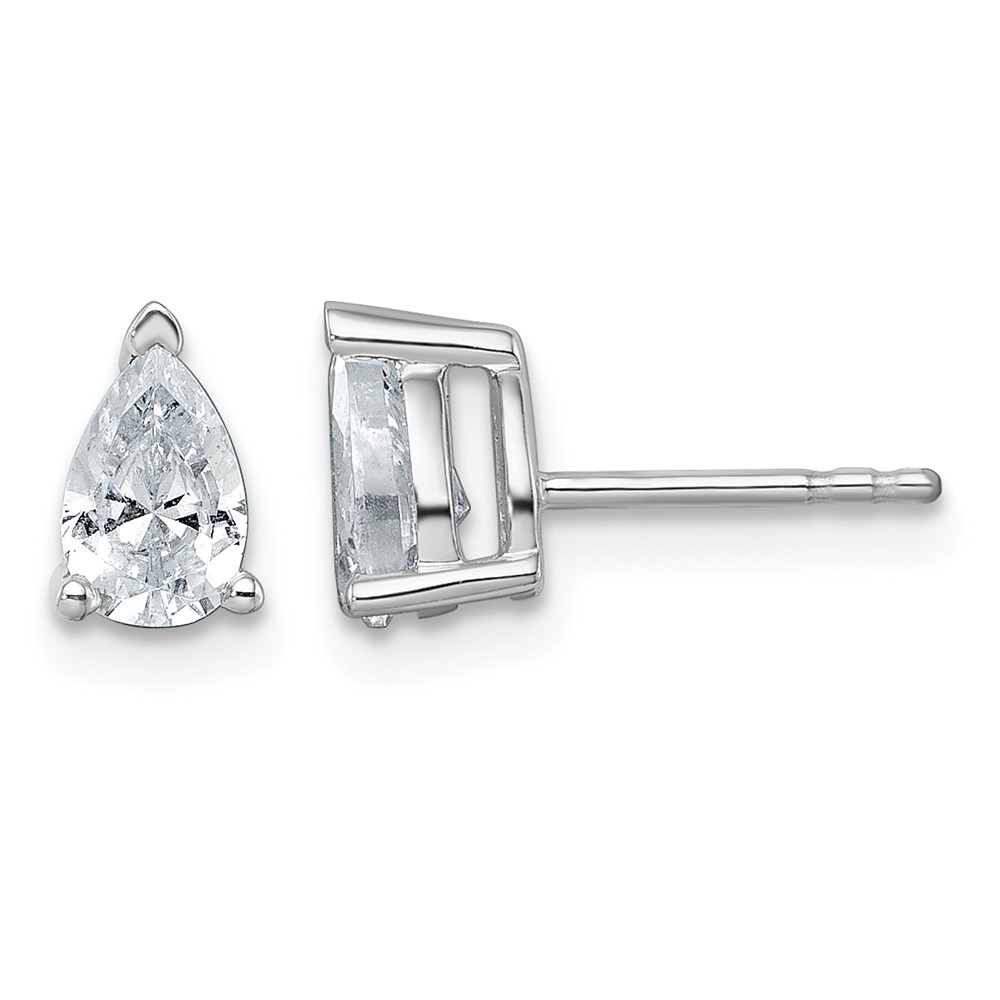 14K White Gold 1 Carat Certified Lab Grown Diamond VS+ F+ Complete Pear Three Prong Stud Earrings
