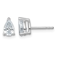 14K White Gold 1 Carat Certified Lab Grown Diamond VS+ F+ Complete Pear Three Prong Stud Earrings view 1