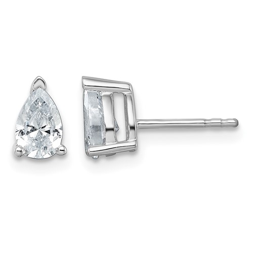 14K White Gold 1 Carat Certified Lab Grown Diamond VS+ F+ Complete Pear Three Prong Stud Earrings