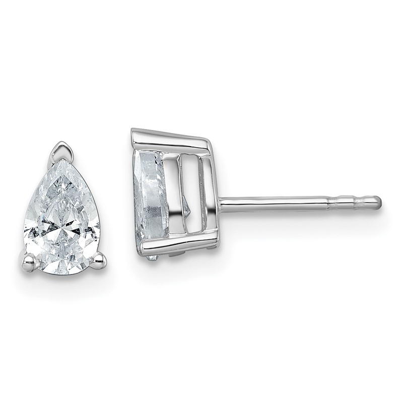 14k White Gold 1 carat Certified Lab Grown Diamond VS+ F+ Complete Pear Three Prong Stud Earrings