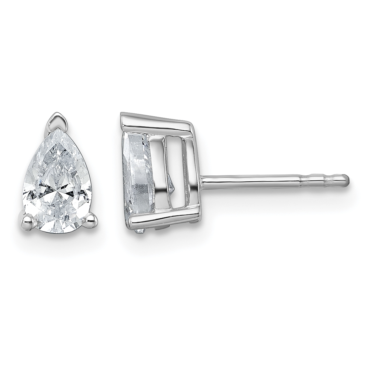 14k White Gold 1 carat Lab Grown Diamond VS/SI+ G+ Complete Pear Three Prong Stud Earrings (EM8797-100-WLG)