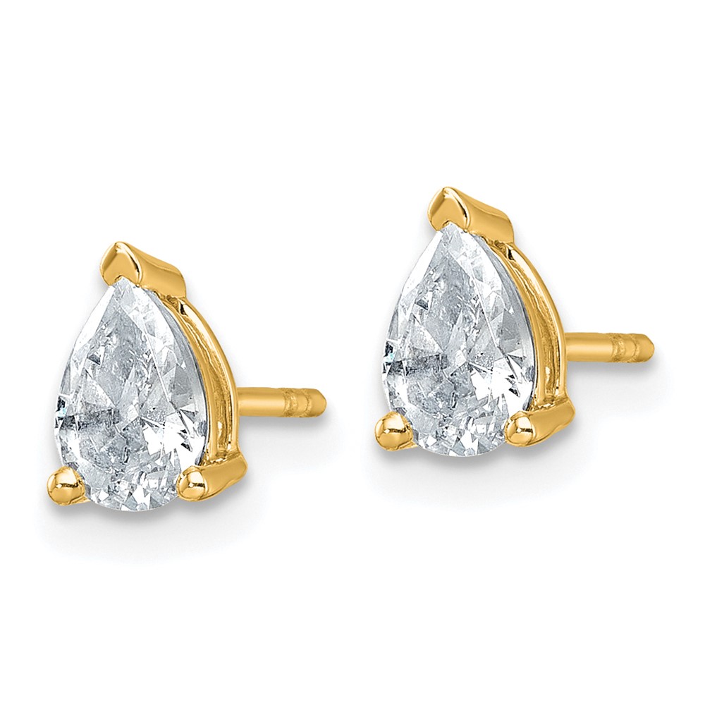 14k 1 carat Lab Grown Diamond VS/SI+ G+ Complete Pear Three Prong Stud Earrings (EM8797-100-LG)