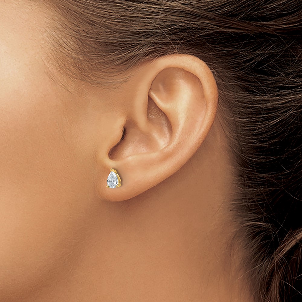 14k 1 carat Lab Grown Diamond VS/SI+ G+ Complete Pear Three Prong Stud Earrings (EM8797-100-LG)