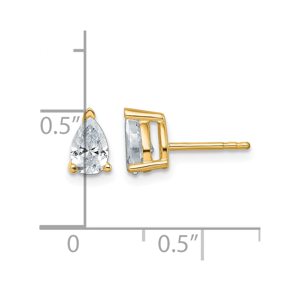 14k 1 carat Lab Grown Diamond VS/SI+ G+ Complete Pear Three Prong Stud Earrings (EM8797-100-LG)