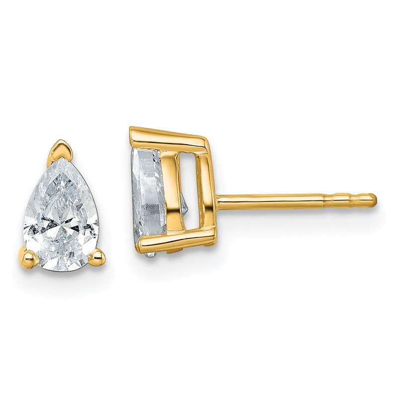 14k 1 carat Certified Lab Grown Diamond VS+ F+ Complete Pear Three Prong Stud Earrings