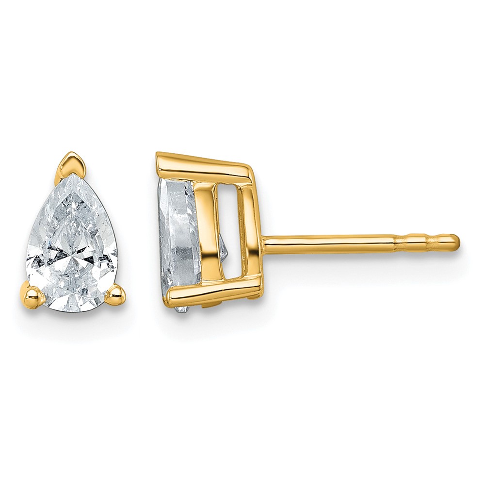 14k 1 carat Lab Grown Diamond VS/SI+ G+ Complete Pear Three Prong Stud Earrings (EM8797-100-LG)