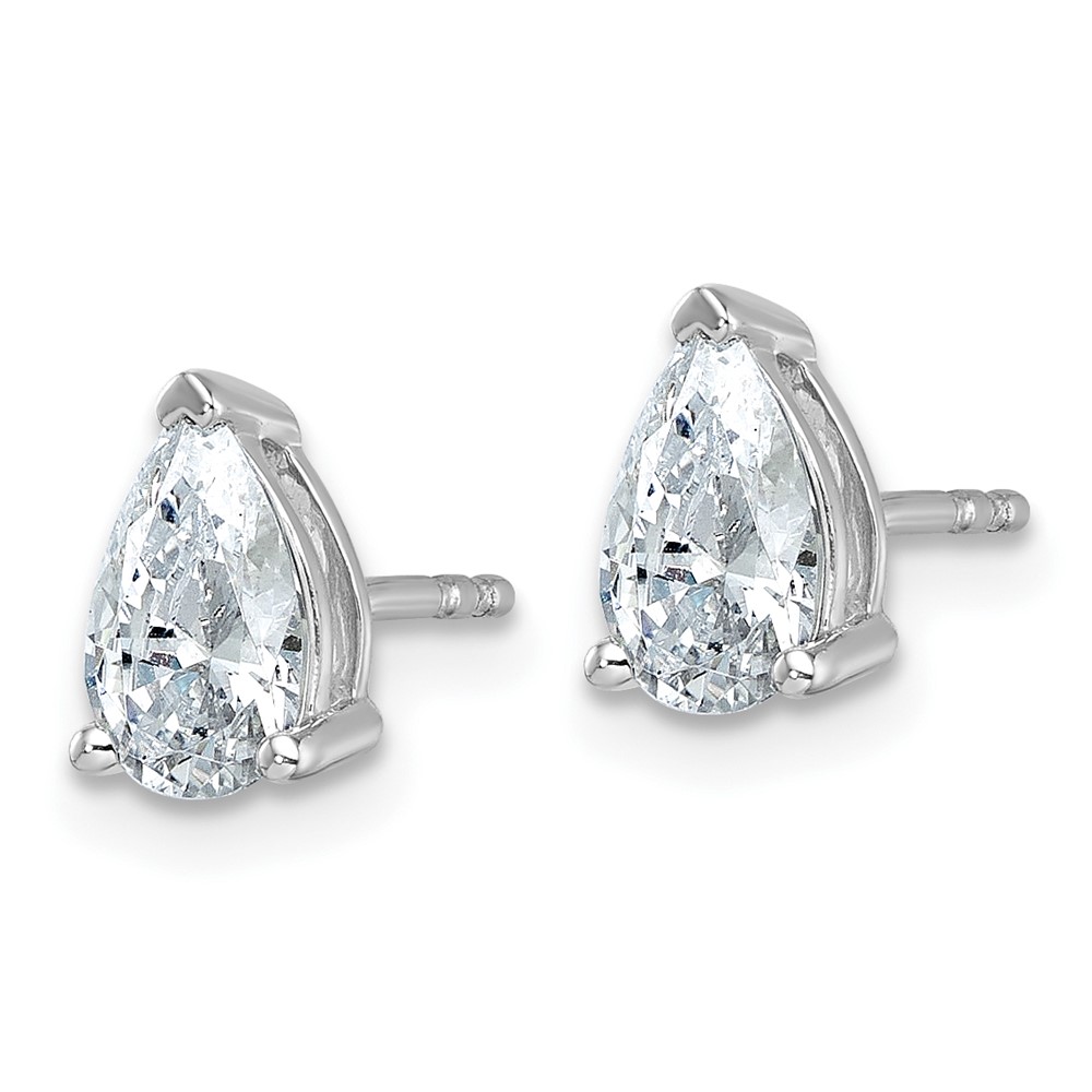 14k White Gold 1 1/2 carat Lab Grown Diamond VS/SI+ G+ Complete Pear Three Prong Stud Earrings (EM8797-150-WLG)
