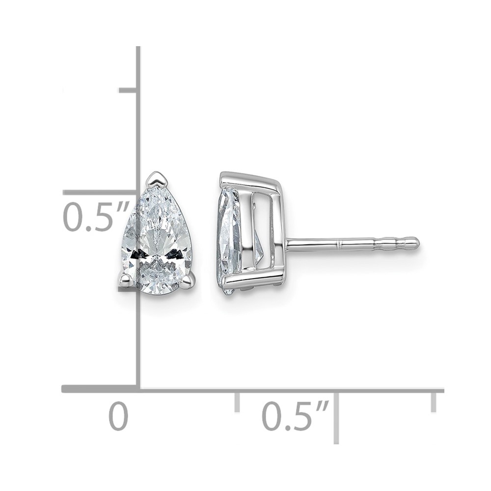 14k White Gold 1 1/2 carat Lab Grown Diamond VS/SI+ G+ Complete Pear Three Prong Stud Earrings (EM8797-150-WLG)