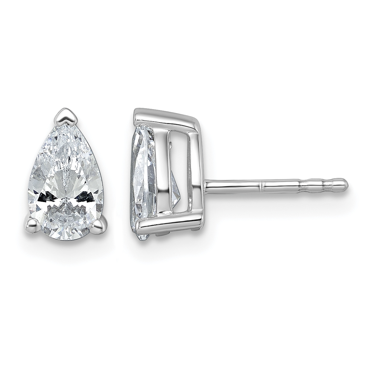 14k White Gold 1 1/2 carat Lab Grown Diamond VS/SI+ G+ Complete Pear Three Prong Stud Earrings (EM8797-150-WLG)