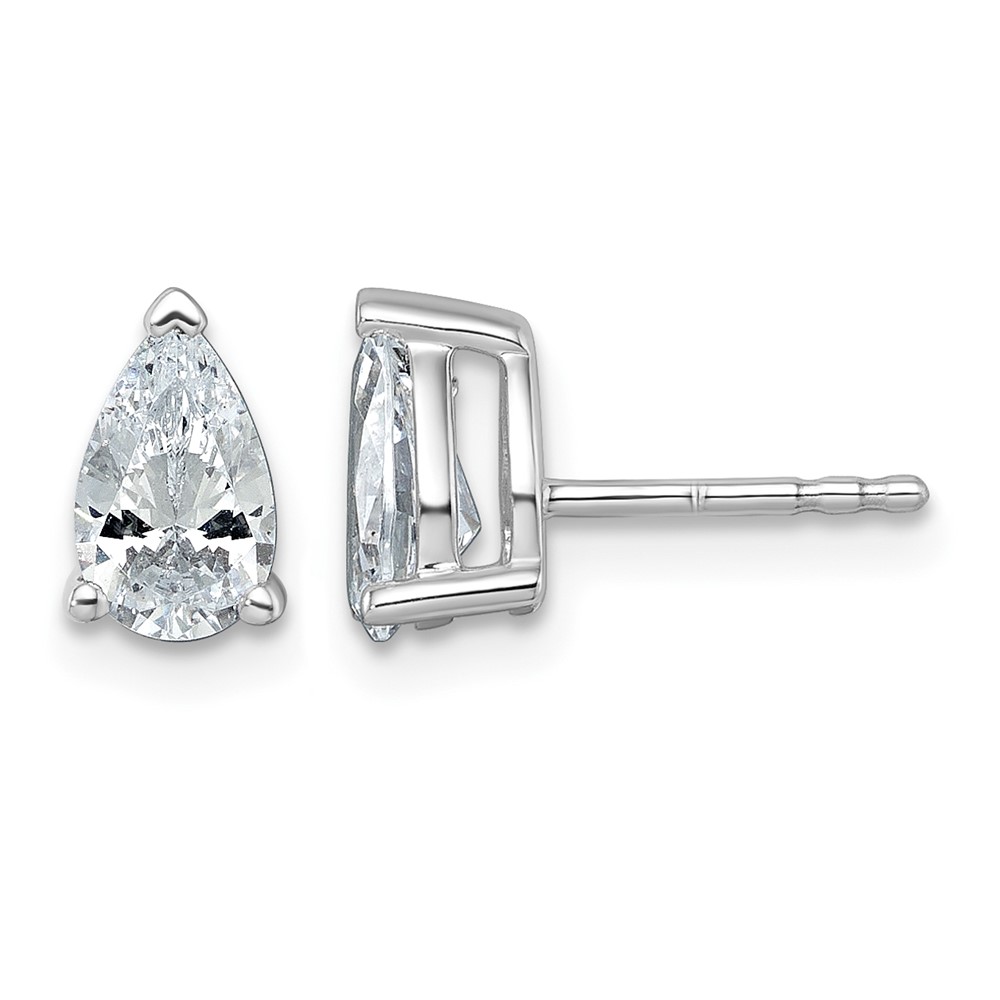 14k White Gold 1 1/2 carat Lab Grown Diamond VS/SI+ G+ Complete Pear Three Prong Stud Earrings (EM8797-150-WLG)