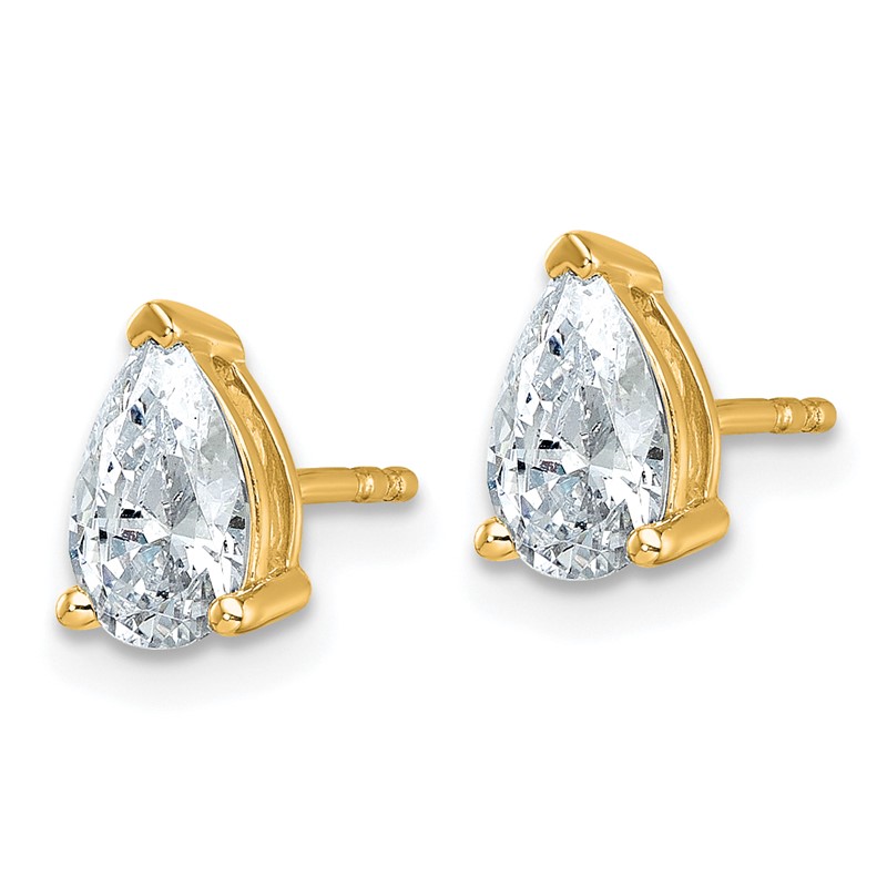 14k 1 1/2 carat Lab Grown Diamond VS+ F+ Complete Pear Three Prong Stud Earrings