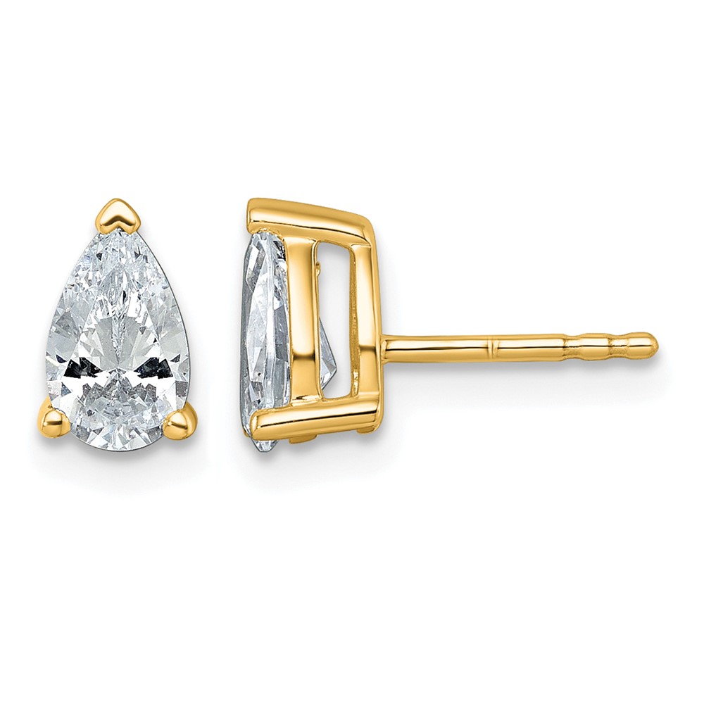 14K Yellow Gold 1.50 Carat Lab Grown Diamond VS+ F+ Complete Pear Three Prong Stud Earrings