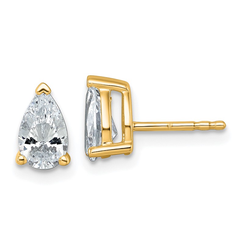 14k 1 1/2 carat Lab Grown Diamond VS+ F+ Complete Pear Three Prong Stud Earrings