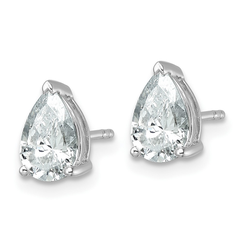 14k White Gold 2 carat Lab Grown Diamond VS/SI+ G+ Complete Pear Three Prong Stud Earrings (EM8797-200-WLG)