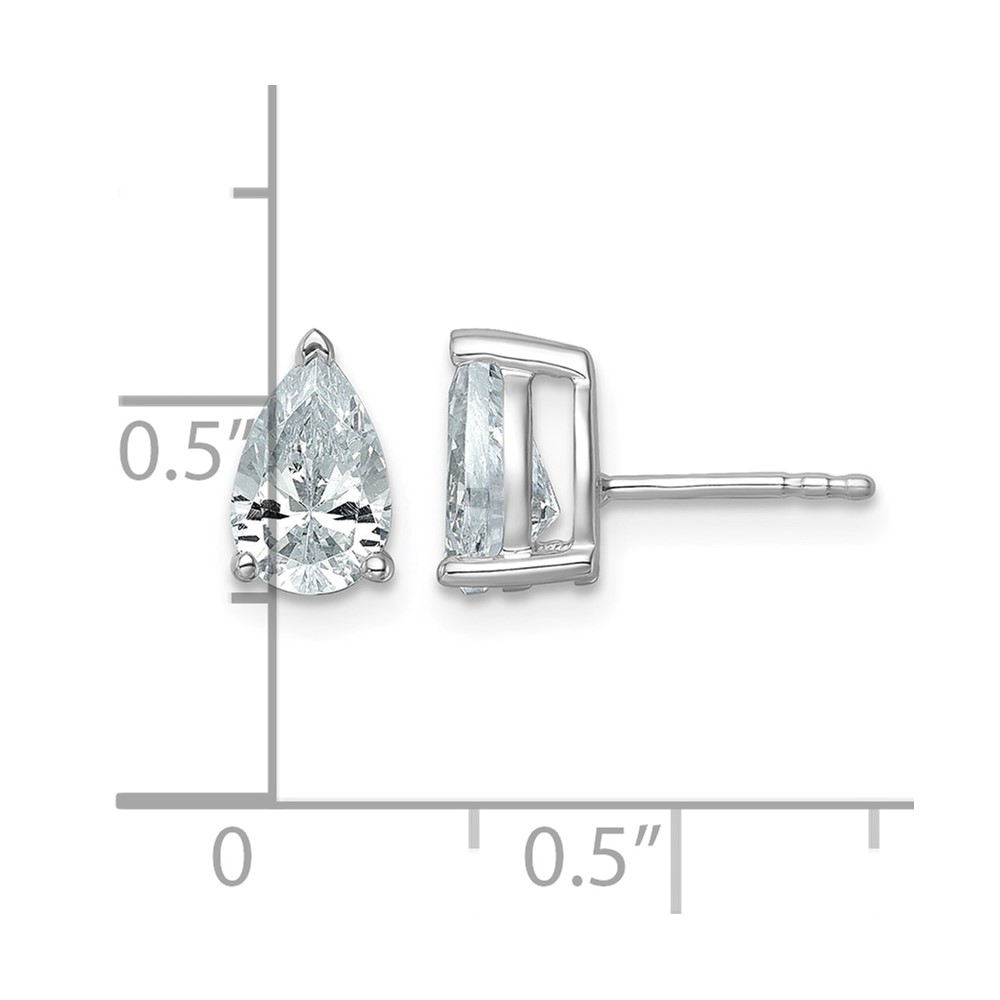 14k White Gold 2 carat Lab Grown Diamond VS/SI+ G+ Complete Pear Three Prong Stud Earrings (EM8797-200-WLG)