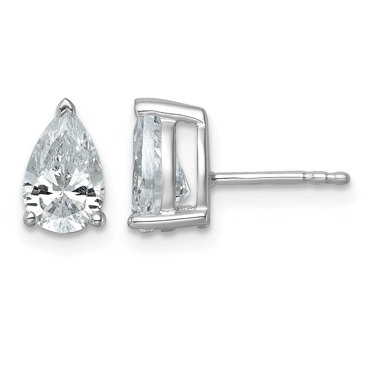 14k White Gold 2 carat Lab Grown Diamond VS/SI+ G+ Complete Pear Three Prong Stud Earrings (EM8797-200-WLG)