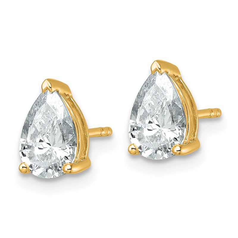 14k 2 carat Certified Lab Grown Diamond VS/SI+ G+ Complete Pear Three Prong Stud Earrings