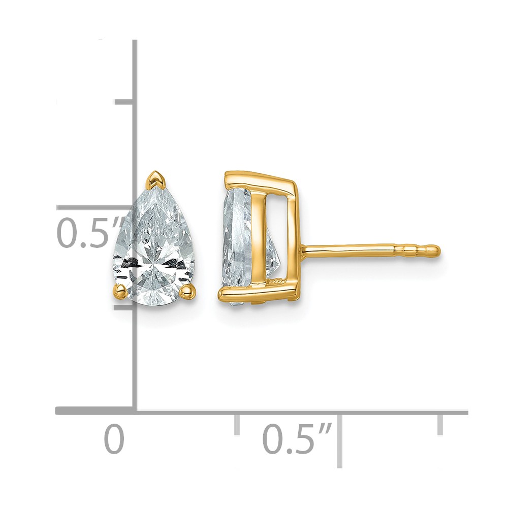 14k 2 carat Lab Grown Diamond VS/SI+ G+ Complete Pear Three Prong Stud Earrings (EM8797-200-LG)