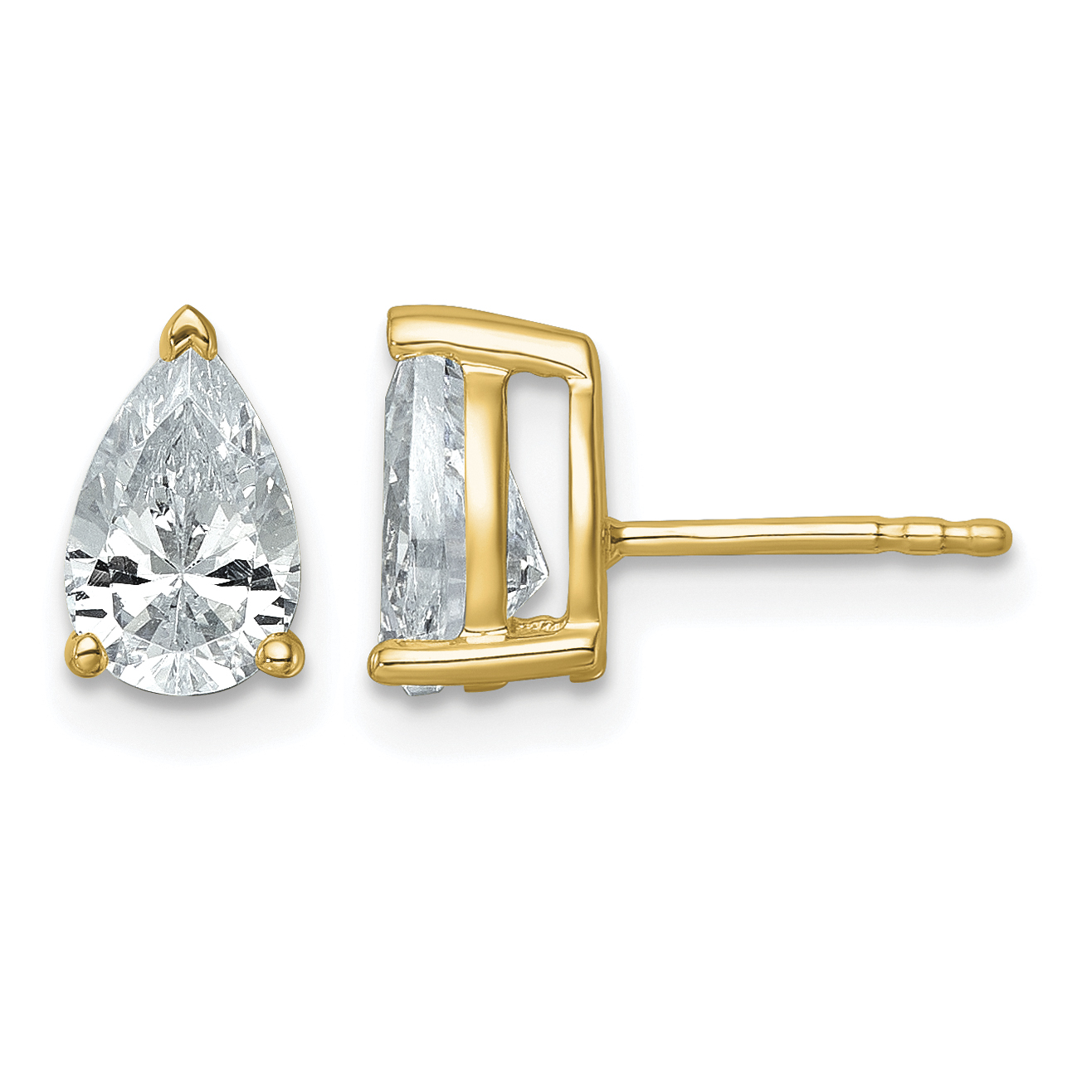 14k 2 carat Lab Grown Diamond VS/SI+ G+ Complete Pear Three Prong Stud Earrings (EM8797-200-LG)