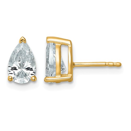 14K Yellow Gold 2 Carat Certified Lab Grown Diamond VS+ F+ Complete Pear Three Prong Stud Earrings