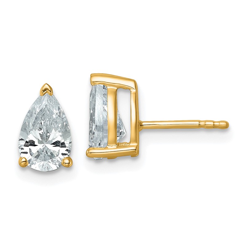 14k 2 carat Certified Lab Grown Diamond VS/SI+ G+ Complete Pear Three Prong Stud Earrings