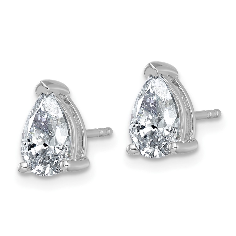 14k White Gold 2 carat Lab Grown Diamond VS+ F+ Complete Pear Three Prong Stud Earrings (EM8797-200-WLD)