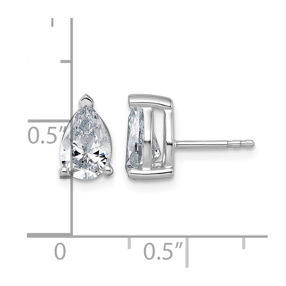 14k White Gold 2 carat Lab Grown Diamond VS+ F+ Complete Pear Three Prong Stud Earrings (EM8797-200-WLD)