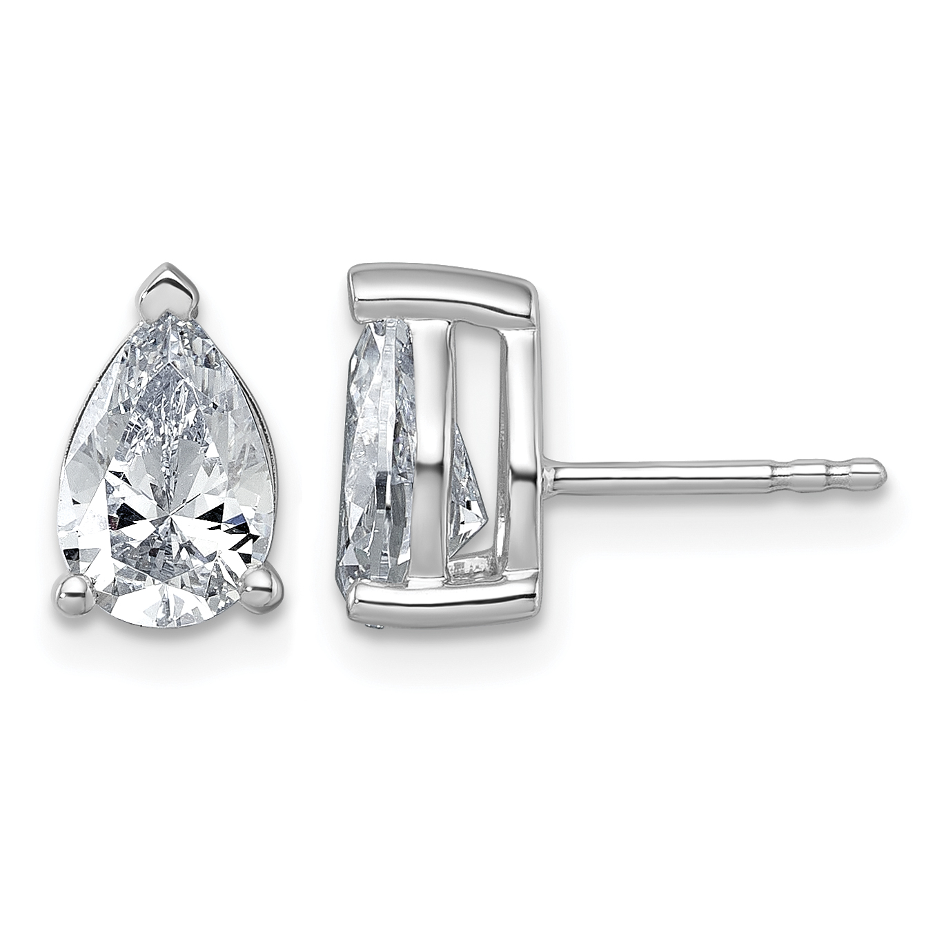 14k White Gold 2 carat Lab Grown Diamond VS+ F+ Complete Pear Three Prong Stud Earrings (EM8797-200-WLD)
