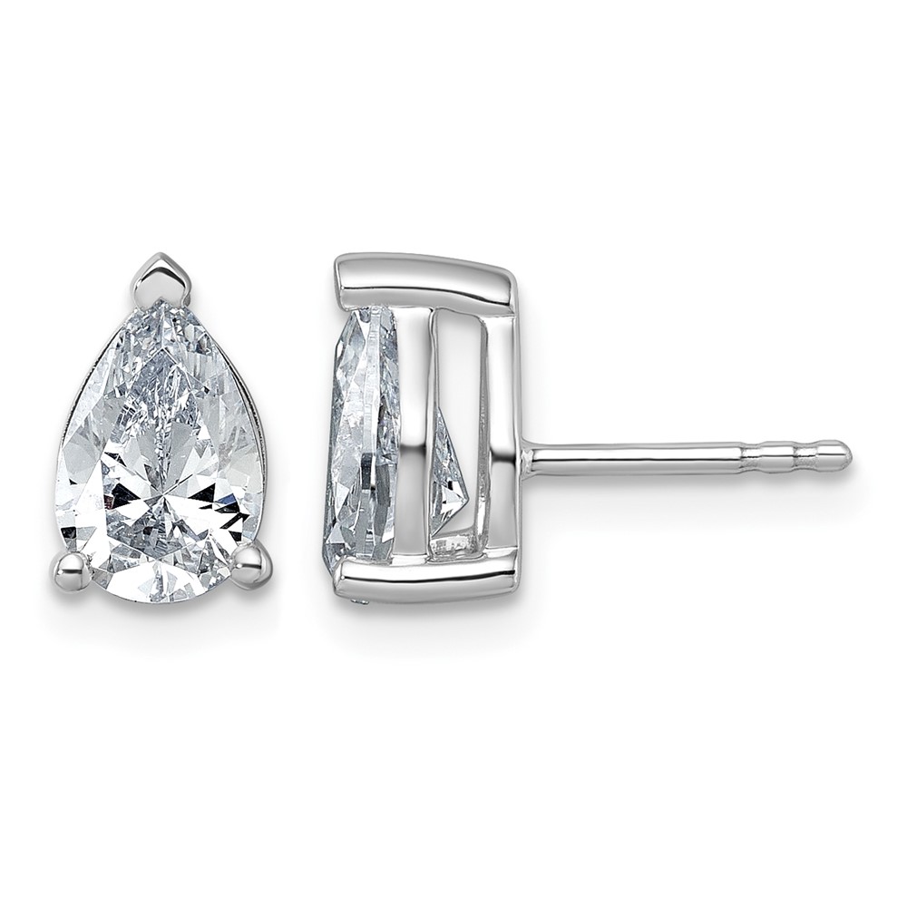 14K White Gold 2 Carat Lab Grown Diamond VS+ F+ Complete Pear Three Prong Stud Earrings