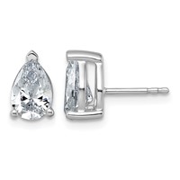 14K White Gold 2 Carat Lab Grown Diamond VS+ F+ Complete Pear Three Prong Stud Earrings view 1