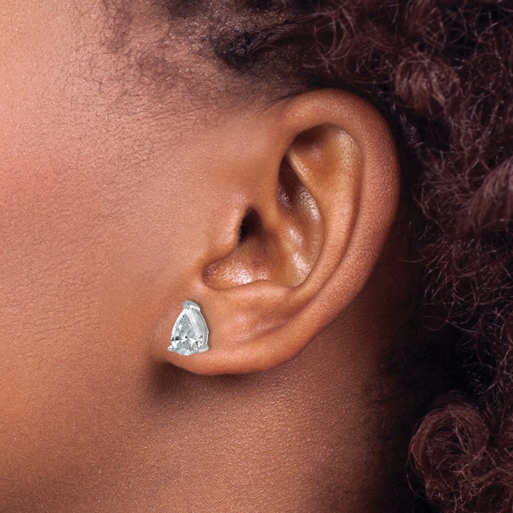 14k White Gold 3 carat Lab Grown Diamond VS/SI+ G+ Complete Pear Three Prong Stud Earrings (EM8797-300-WLG)