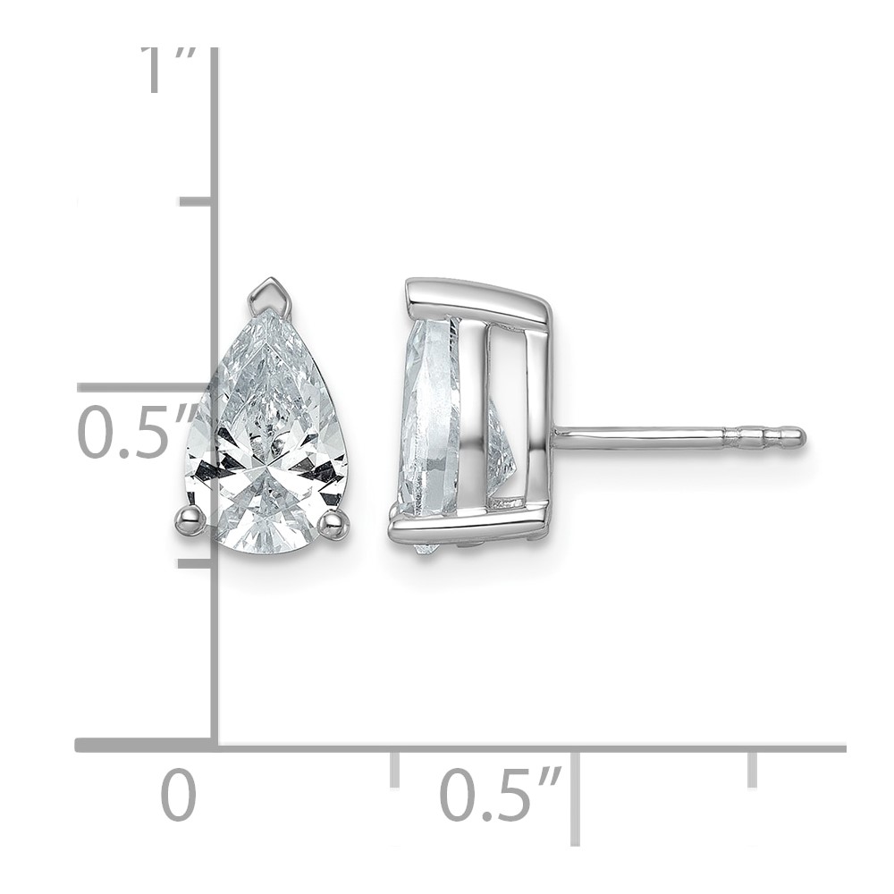14k White Gold 3 carat Lab Grown Diamond VS/SI+ G+ Complete Pear Three Prong Stud Earrings (EM8797-300-WLG)