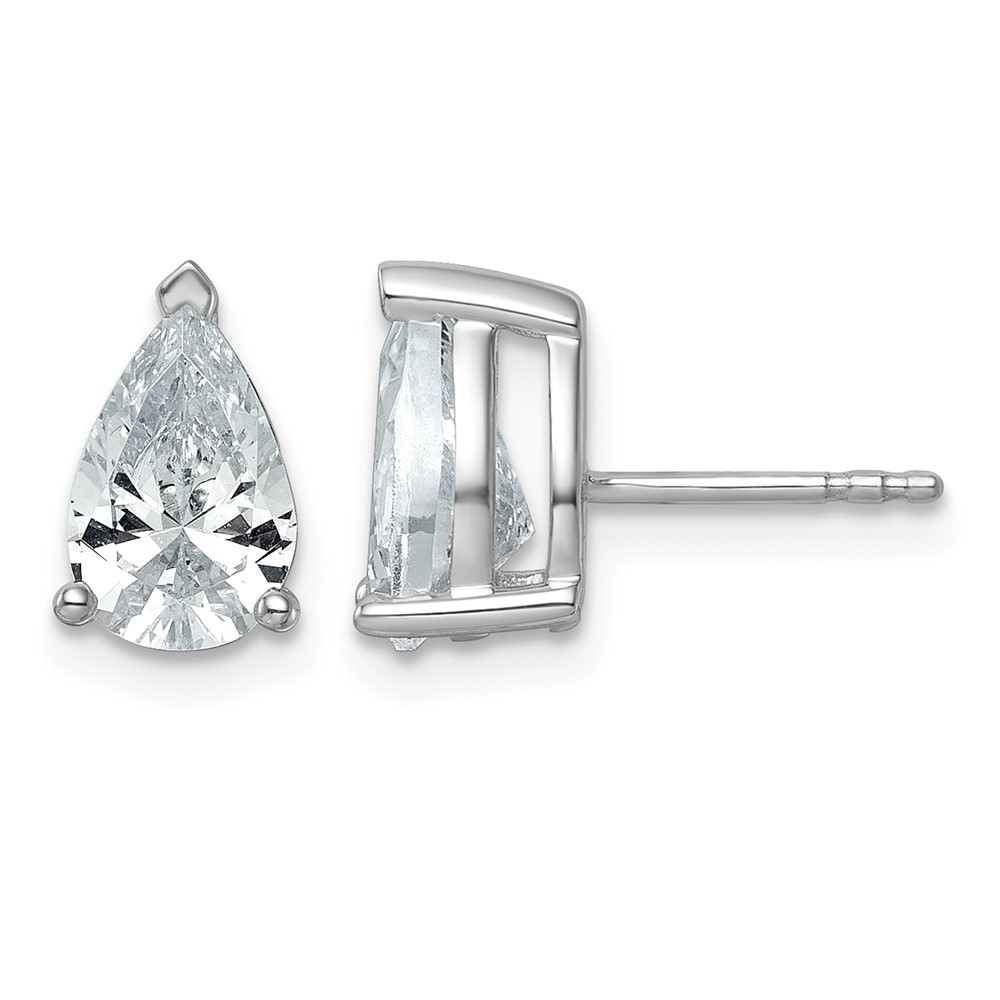 14k White Gold 3 carat Lab Grown Diamond VS/SI+ G+ Complete Pear Three Prong Stud Earrings (EM8797-300-WLG)