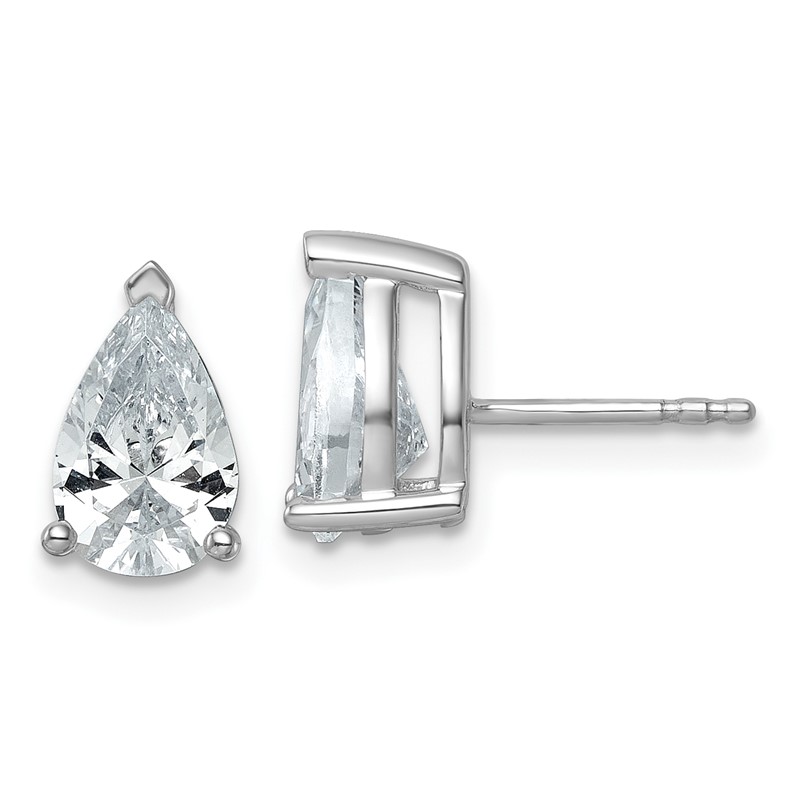 14k White Gold 3 carat Certified Lab Grown Diamond VS+ F+ Complete Pear Three Prong Stud Earrings