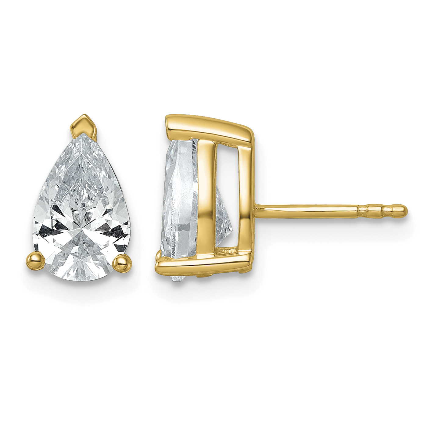 14k 3 carat Lab Grown Diamond VS+ F+ Complete Pear Three Prong Stud Earrings (EM8797-300-LD)
