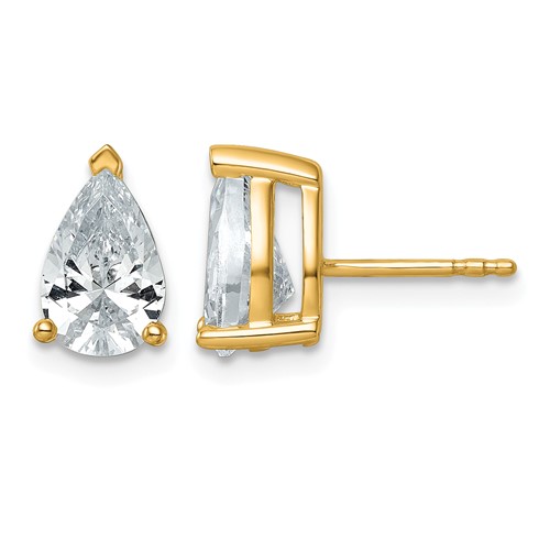 14K Yellow Gold 3 Carat Lab Grown Diamond VS+ F+ Complete Pear Three Prong Stud Earrings