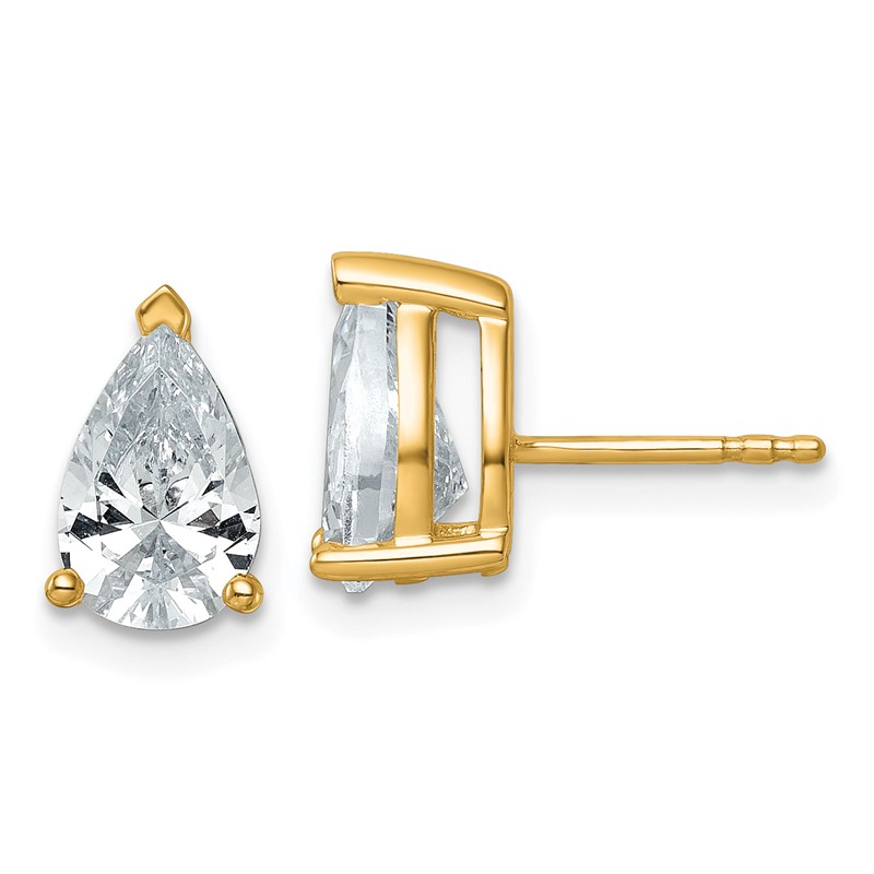 14k 3 carat Certified Lab Grown Diamond VS+ F+ Complete Pear Three Prong Stud Earrings