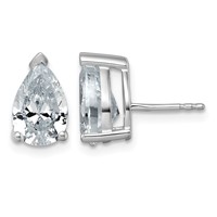 14K White Gold 4 Carat Lab Grown Diamond VS SI+ G+ Complete Pear Three Prong Stud Earrings view 1